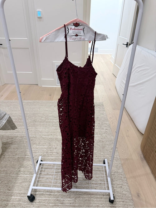 Astr Burgundy Lace Maxi Dress with Spaghetti Straps