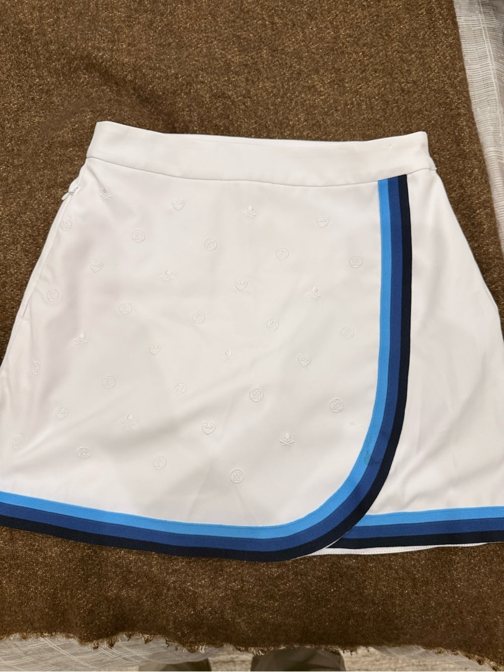 GFORE White Tennis Skirt with Blue Stripe Trim