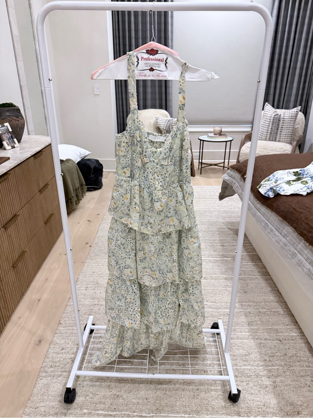 Astr Pale Green and Yellow Floral Smocked Blouse
