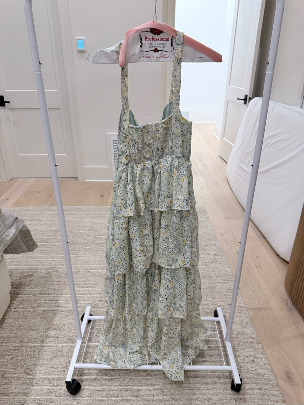 Astr Pale Green and Yellow Floral Smocked Blouse