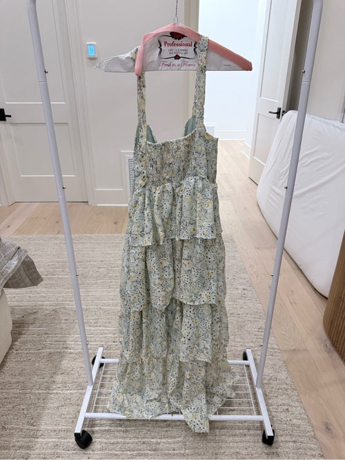 Astr Pale Green and Yellow Floral Smocked Blouse