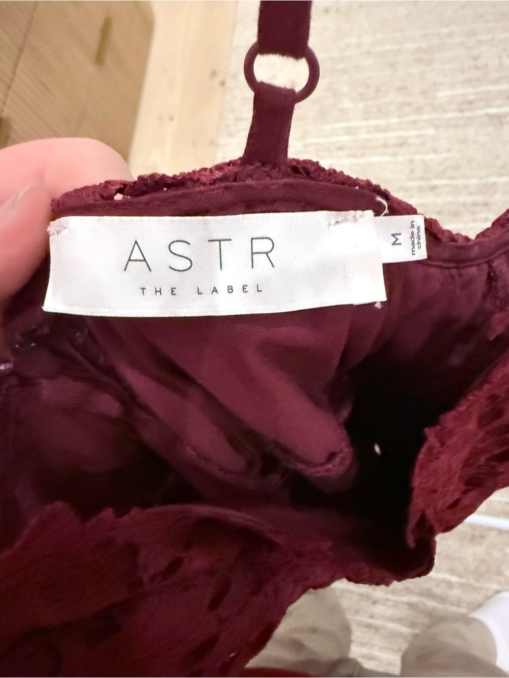 Astr Burgundy Lace Maxi Dress with Spaghetti Straps
