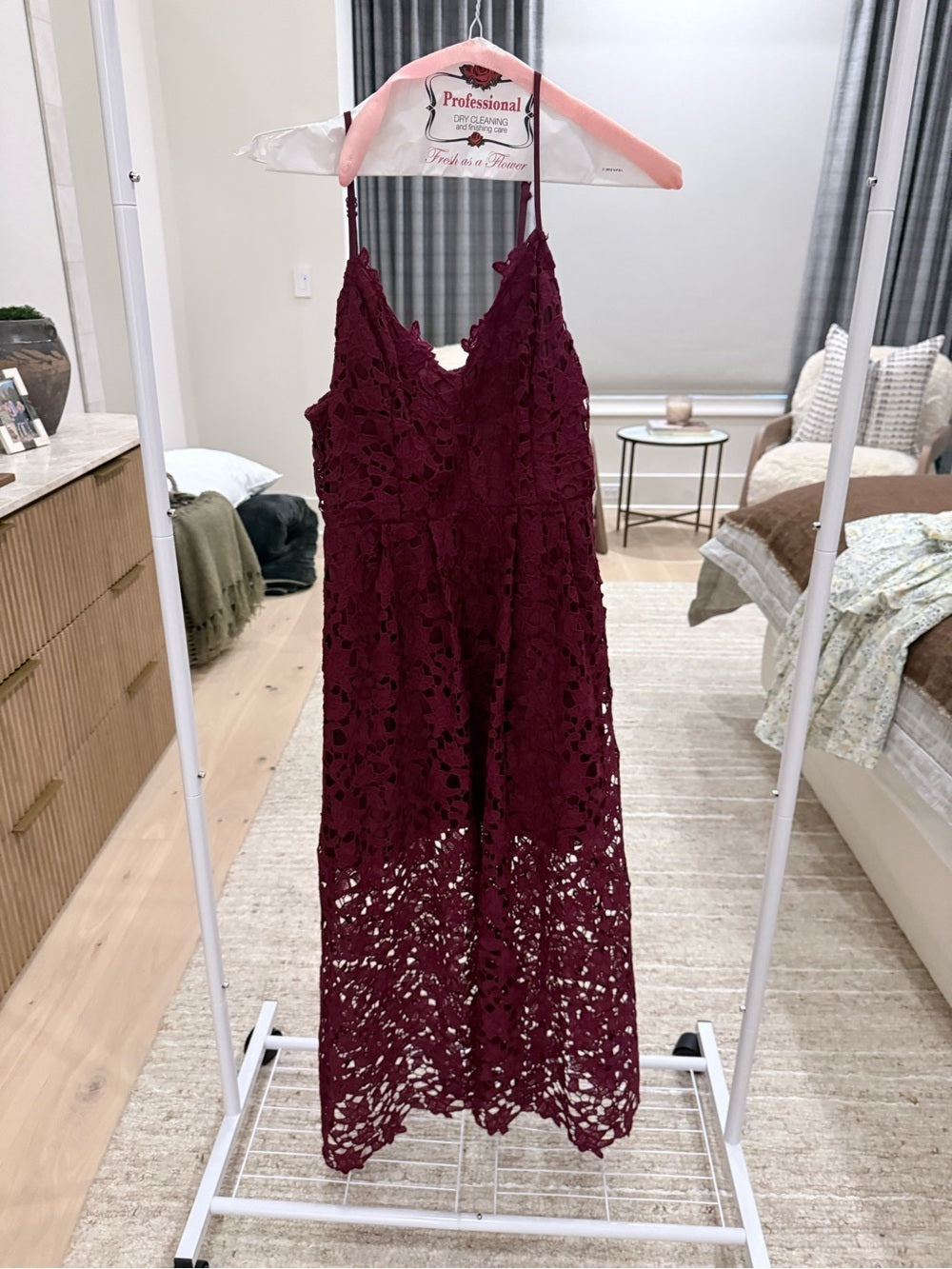 Astr Burgundy Lace Maxi Dress with Spaghetti Straps