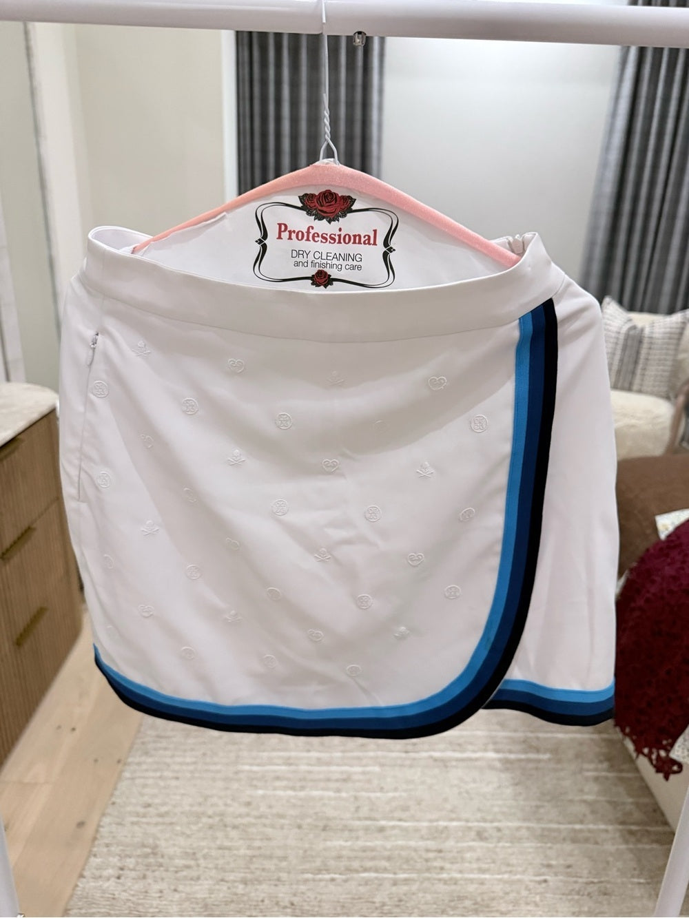 GFORE White Tennis Skirt with Blue Stripe Trim