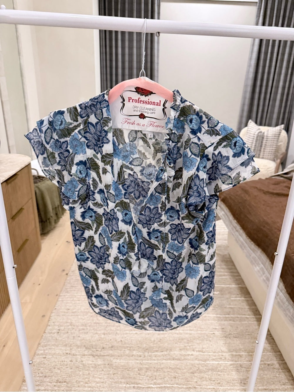 Misa Los Angeles Blue and White Floral V-Neck