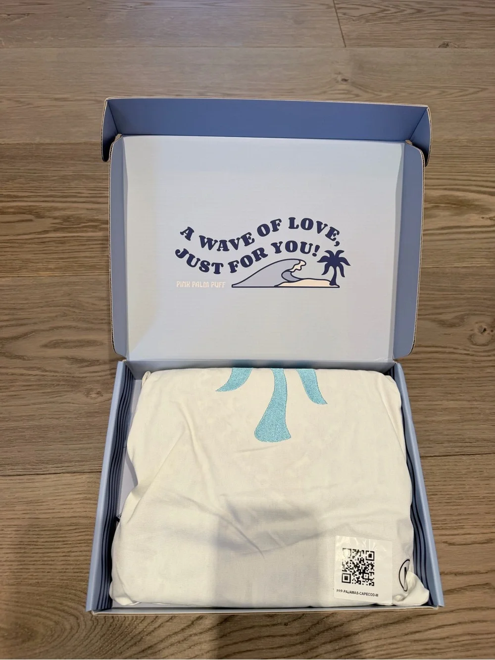 Limited Edition Pink Palm Puff Classic Crew in Blue Breeze