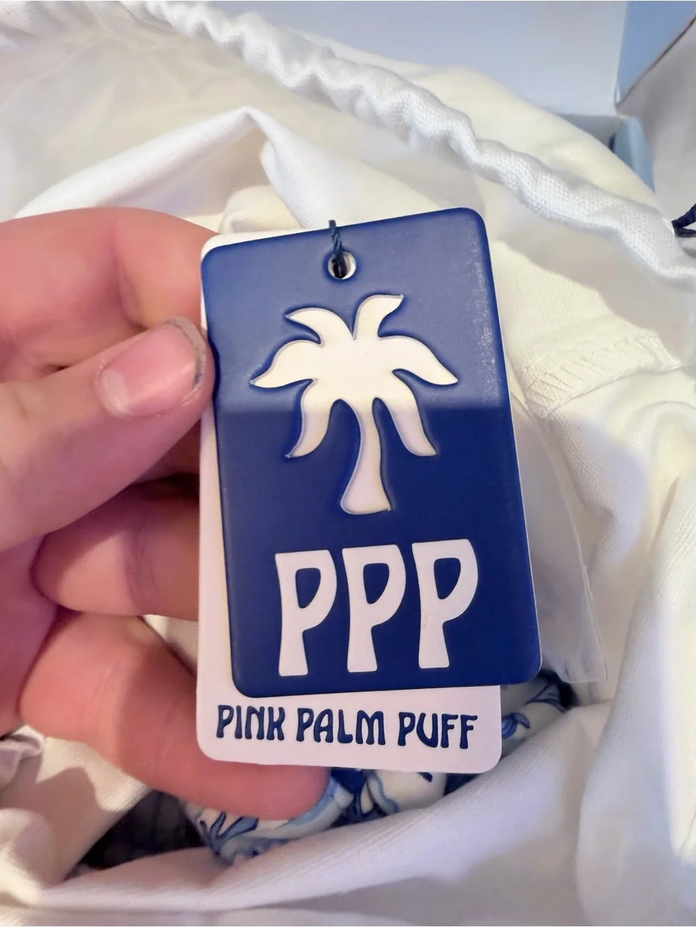 Limited Edition Pink Palm Puff Classic Crew in Blue Breeze
